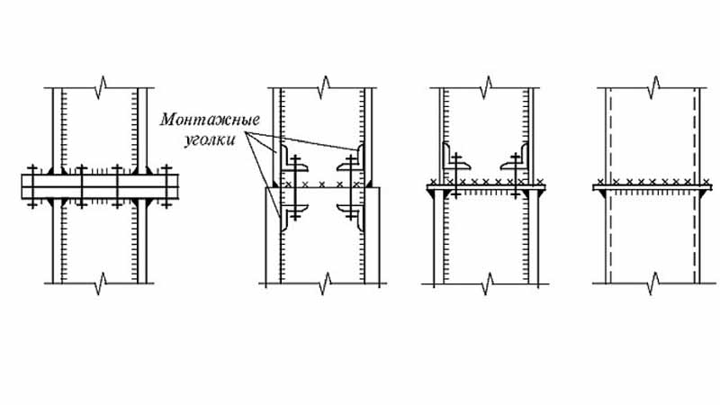 Монтажные соединения. Монтажный стык двутавровой колонны. Монтажный сварной стык балок 50ш2. Узел стыковки колонн по высоте. Монтажный стык металлических колонн по высоте.